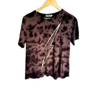 chrldr Tee Tie Dye Black T-Shirt Medium AC/DC lighting bolt unisex